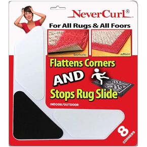 NeverCurl 4pk Rug Corner Grippers - Instantly Flattens Rug Corners to Hold Rug Down, Stiff Layer Prevent Curling, Renewable Carpet Gripper Sticky Gel, Easy Lift Design to Clean Under Rugs in Saudi Arabia