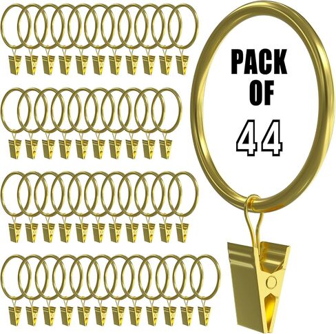 24 Pack Black Curtain Rings with Clips, Curtain Hooks for Hanging, Heavy Duty Drapery Rings, Polish Rustproof Curtain Clips Hangers for Drapes, 1.26" Interior Diameter, Fits up to 1" Rods in Kuwait
