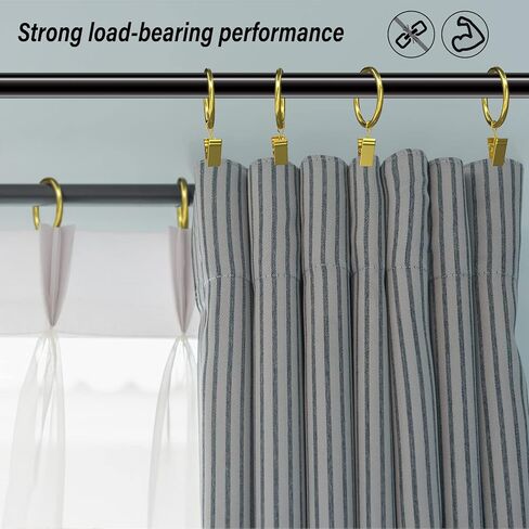 24 Pack Black Curtain Rings with Clips, Curtain Hooks for Hanging, Heavy Duty Drapery Rings, Polish Rustproof Curtain Clips Hangers for Drapes, 1.26" Interior Diameter, Fits up to 1" Rods in Kuwait