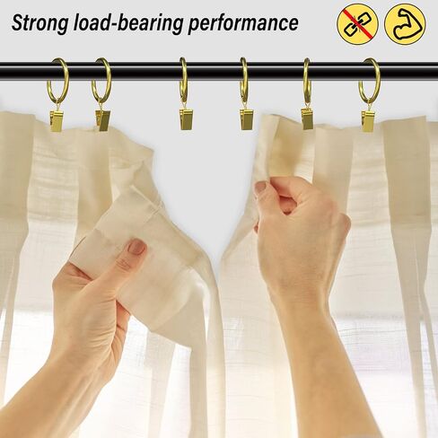 24 Pack Black Curtain Rings with Clips, Curtain Hooks for Hanging, Heavy Duty Drapery Rings, Polish Rustproof Curtain Clips Hangers for Drapes, 1.26" Interior Diameter, Fits up to 1" Rods in Kuwait