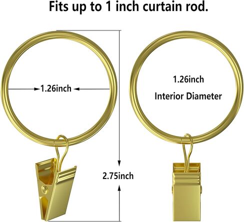 24 Pack Black Curtain Rings with Clips, Curtain Hooks for Hanging, Heavy Duty Drapery Rings, Polish Rustproof Curtain Clips Hangers for Drapes, 1.26" Interior Diameter, Fits up to 1" Rods in Kuwait