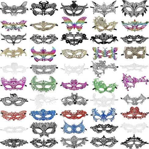 50 Pieces Lace Mask Masquerade Venetian Eyemask Women Flexible Masks for Masquerade Carnival Ball Birthday Halloween Costume in Kuwait