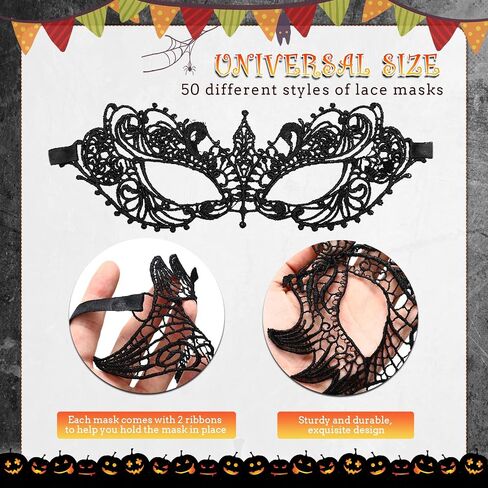 50 Pieces Lace Mask Masquerade Venetian Eyemask Women Flexible Masks for Masquerade Carnival Ball Birthday Halloween Costume in Kuwait