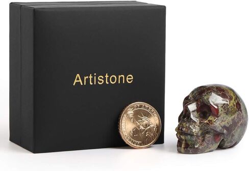 Artiststone 2.0 "أسود النطاقات العقيق الكريستال الجمجمة تمثال الرأس منحوتة باليد الأحجار الكريمة هالوين جمجمة الإنسان الهيكل العظمي النحت الريكي أحجار الشفاء للمنزل، ديكور المكتب in Kuwait