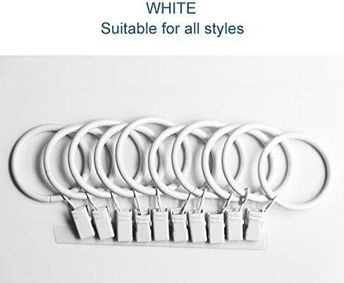 36 Pack Curtain Clips for 5/8 Inch Curtain Rod Strong Metal Decorative Rustproof Drapery Window Curtain Ring with Clips 1 Inch Interior Diameter (White, 25mm) in Saudi Arabia