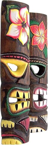 Hand Crafted Hawaiian Style Floral Tiki Masks, Wall Décor, Set of 2 Assorted Designs, Approximately19 Inches in Saudi Arabia