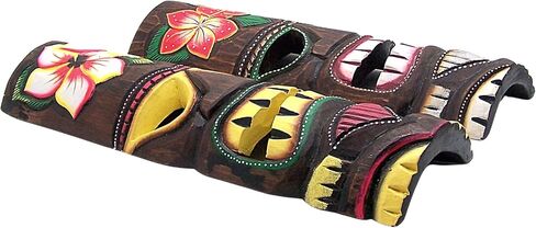 Hand Crafted Hawaiian Style Floral Tiki Masks, Wall Décor, Set of 2 Assorted Designs, Approximately19 Inches in Saudi Arabia