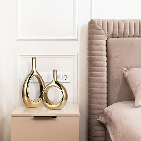 Orange and Gold Vase Ceramic Orange Vases Home Decor,Modern Minimalist Circle with Hole Decorative Vase, Hollow Ellipse Flower vases for Bookshelf, Fireplace Mantle,Centerpieces,Farmhouse,Rustic Décor in Kuwait
