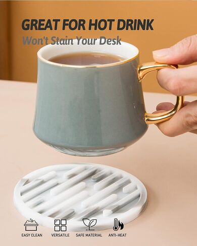 Drink Coasters for Drinks Absorbent with Holder, White Elephant Gifts, Cup Coasters Black Silicone Coaster Set of 6 for Bar, Wooden Table, Non-Slip, Coffee Table Decor Black in Kuwait