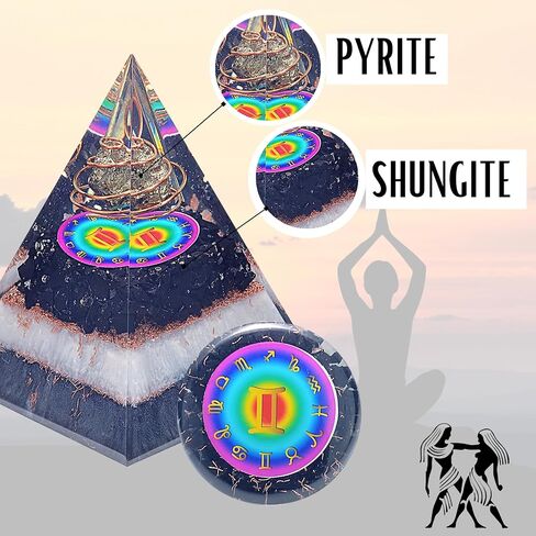 Horoscope Orgone Pyramid & Palm Stone Set, Healing Crystal Aquarius Zodiac Sign Gift Set made of Pyrite & Angelite for Calmness and Rejuvenation in Saudi Arabia