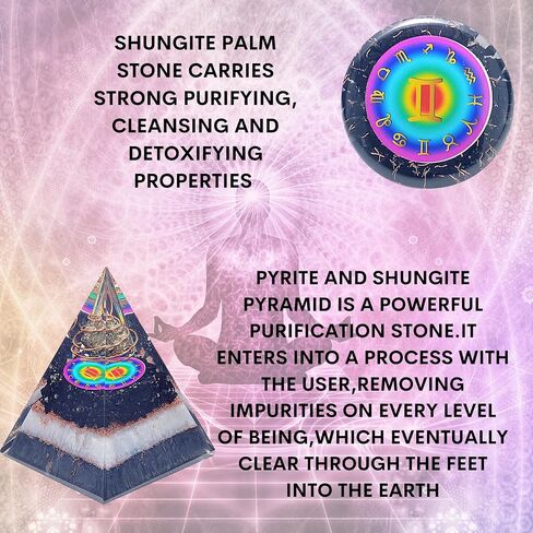 Horoscope Orgone Pyramid & Palm Stone Set, Healing Crystal Aquarius Zodiac Sign Gift Set made of Pyrite & Angelite for Calmness and Rejuvenation in Saudi Arabia