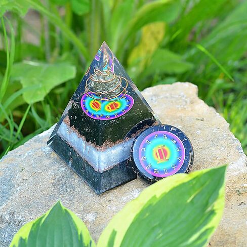 Horoscope Orgone Pyramid & Palm Stone Set, Healing Crystal Aquarius Zodiac Sign Gift Set made of Pyrite & Angelite for Calmness and Rejuvenation in Saudi Arabia