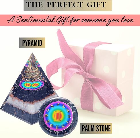 Horoscope Orgone Pyramid & Palm Stone Set, Healing Crystal Aquarius Zodiac Sign Gift Set made of Pyrite & Angelite for Calmness and Rejuvenation in Saudi Arabia