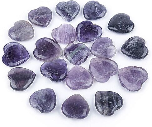 JIC Gem 20 pcs Mixed Crystal Heart Stones Heart Shape Chakra Stones 30mm Reiki Balancing Hand Carved Polished Palm Worry Stone Gift Jewelry Making and Collection in Kuwait