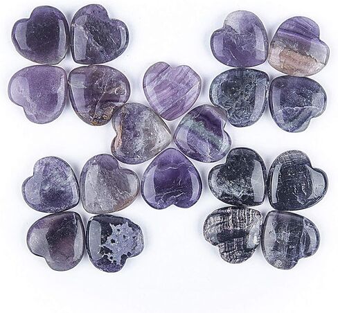 JIC Gem 20 pcs Mixed Crystal Heart Stones Heart Shape Chakra Stones 30mm Reiki Balancing Hand Carved Polished Palm Worry Stone Gift Jewelry Making and Collection in Kuwait