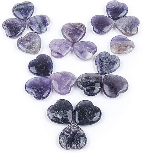JIC Gem 20 pcs Mixed Crystal Heart Stones Heart Shape Chakra Stones 30mm Reiki Balancing Hand Carved Polished Palm Worry Stone Gift Jewelry Making and Collection in Kuwait