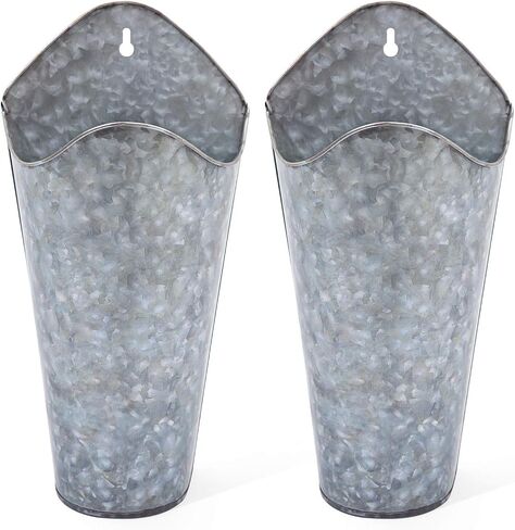 Mkono Galvanized Metal Wall Planter Farmhouse Wall Vase for Artificial Plants Flowers, Rustic Hanging Fake Flowers Holder Country Home Bedroom Living Room Decor Set of 2, Black, Small in Kuwait