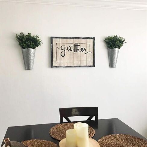 Mkono Galvanized Metal Wall Planter Farmhouse Wall Vase for Artificial Plants Flowers, Rustic Hanging Fake Flowers Holder Country Home Bedroom Living Room Decor Set of 2, Black, Small in Kuwait