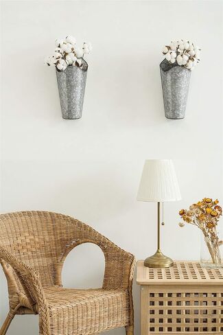 Mkono Galvanized Metal Wall Planter Farmhouse Wall Vase for Artificial Plants Flowers, Rustic Hanging Fake Flowers Holder Country Home Bedroom Living Room Decor Set of 2, Black, Small in Kuwait