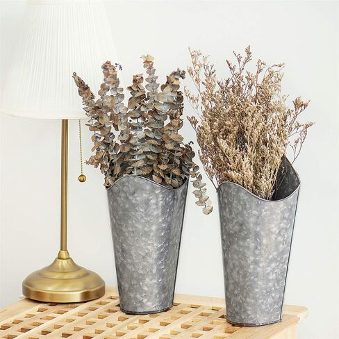 Mkono Galvanized Metal Wall Planter Farmhouse Wall Vase for Artificial Plants Flowers, Rustic Hanging Fake Flowers Holder Country Home Bedroom Living Room Decor Set of 2, Black, Small in Kuwait