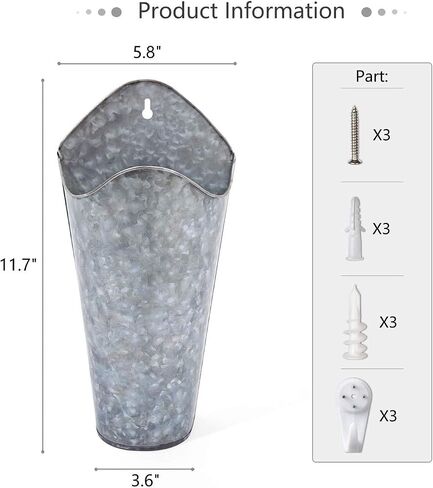 Mkono Galvanized Metal Wall Planter Farmhouse Wall Vase for Artificial Plants Flowers, Rustic Hanging Fake Flowers Holder Country Home Bedroom Living Room Decor Set of 2, Black, Small in Kuwait