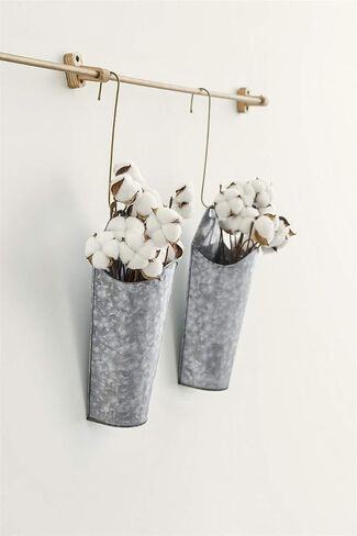 Mkono Galvanized Metal Wall Planter Farmhouse Wall Vase for Artificial Plants Flowers, Rustic Hanging Fake Flowers Holder Country Home Bedroom Living Room Decor Set of 2, Black, Small in Kuwait
