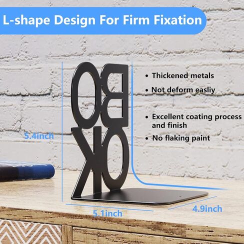 Book Ends - Decorative Metal Book Ends Supports for Bookrack Desk (Black Book Ends 4 Pack) in Kuwait