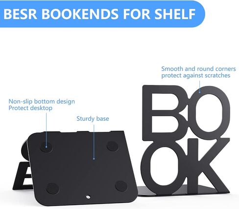 Book Ends - Decorative Metal Book Ends Supports for Bookrack Desk (Black Book Ends 4 Pack) in Kuwait
