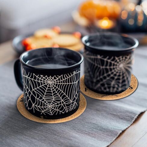 AnyDesign 6Pcs Halloween Cork Coasters with Holder Horror Movie Character Cork Round Farmhouse Coasters Heat-Resistant Cup Mats for House Kitchen Supplies Halloween Party Decoration in Saudi Arabia