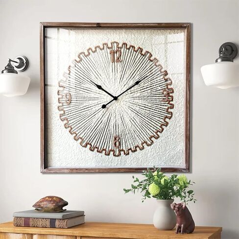 ساعة حائط مزرعة كبيرة من Keqam، ساعة ريفية بغطاء زجاجي، ساعات حائط مربعة صامتة غير موقوتة تعمل بالبطارية لغرفة المعيشة/المنزل/المطبخ/غرفة النوم/المكتب/ديكور المدرسة (24 بوصة) in Kuwait