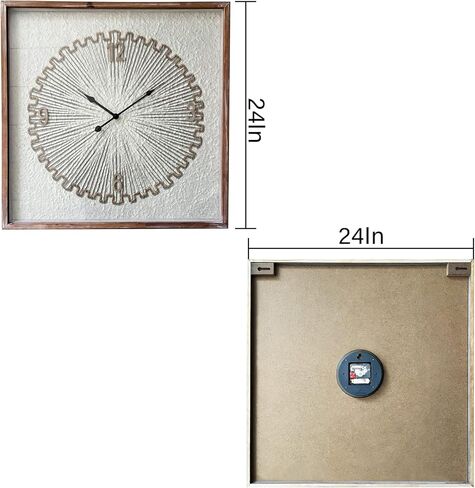 ساعة حائط مزرعة كبيرة من Keqam، ساعة ريفية بغطاء زجاجي، ساعات حائط مربعة صامتة غير موقوتة تعمل بالبطارية لغرفة المعيشة/المنزل/المطبخ/غرفة النوم/المكتب/ديكور المدرسة (24 بوصة) in Kuwait