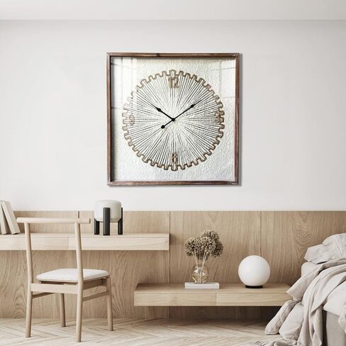 ساعة حائط مزرعة كبيرة من Keqam، ساعة ريفية بغطاء زجاجي، ساعات حائط مربعة صامتة غير موقوتة تعمل بالبطارية لغرفة المعيشة/المنزل/المطبخ/غرفة النوم/المكتب/ديكور المدرسة (24 بوصة) in Kuwait