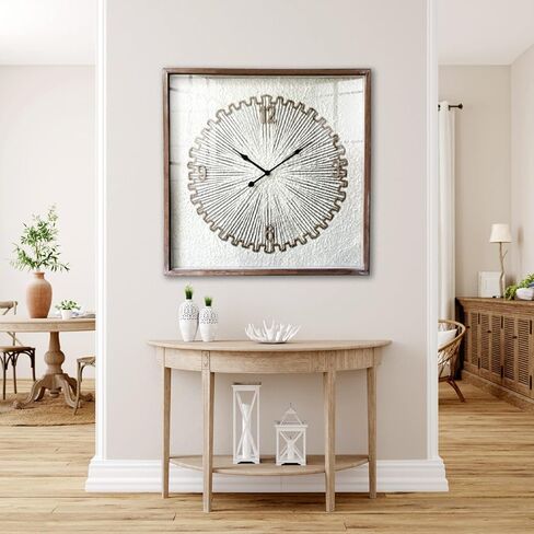 ساعة حائط مزرعة كبيرة من Keqam، ساعة ريفية بغطاء زجاجي، ساعات حائط مربعة صامتة غير موقوتة تعمل بالبطارية لغرفة المعيشة/المنزل/المطبخ/غرفة النوم/المكتب/ديكور المدرسة (24 بوصة) in Kuwait