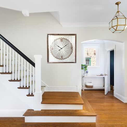 ساعة حائط مزرعة كبيرة من Keqam، ساعة ريفية بغطاء زجاجي، ساعات حائط مربعة صامتة غير موقوتة تعمل بالبطارية لغرفة المعيشة/المنزل/المطبخ/غرفة النوم/المكتب/ديكور المدرسة (24 بوصة) in Kuwait