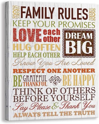 Kas Home Inspirational Motto Canvas Wall Art,Family Prints Signs Framed, Retro Artwork Decoration for Bedroom, Living Room, Home Wall Decor (12 x 15 inch, Rules - L) in Saudi Arabia
