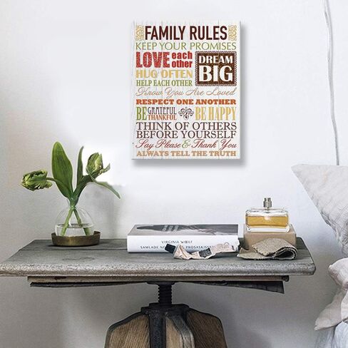 Kas Home Inspirational Motto Canvas Wall Art,Family Prints Signs Framed, Retro Artwork Decoration for Bedroom, Living Room, Home Wall Decor (12 x 15 inch, Rules - L) in Saudi Arabia