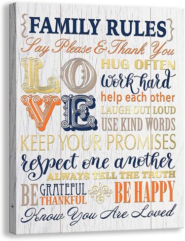 Kas Home Inspirational Motto Canvas Wall Art,Family Prints Signs Framed, Retro Artwork Decoration for Bedroom, Living Room, Home Wall Decor (12 x 15 inch, Rules - L) in Saudi Arabia