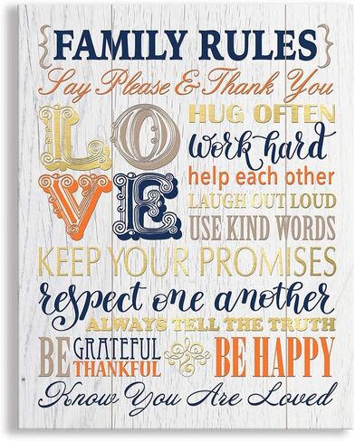 Kas Home Inspirational Motto Canvas Wall Art,Family Prints Signs Framed, Retro Artwork Decoration for Bedroom, Living Room, Home Wall Decor (12 x 15 inch, Rules - L) in Saudi Arabia