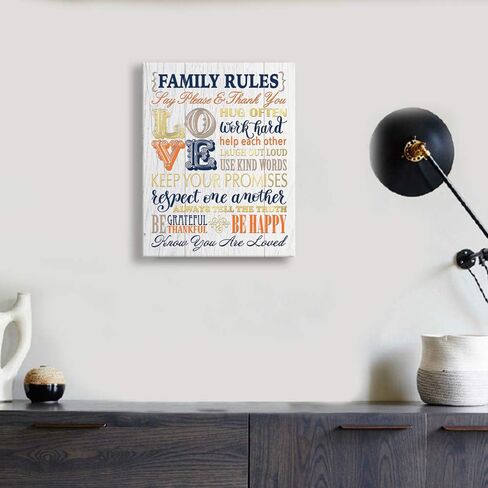Kas Home Inspirational Motto Canvas Wall Art,Family Prints Signs Framed, Retro Artwork Decoration for Bedroom, Living Room, Home Wall Decor (12 x 15 inch, Rules - L) in Saudi Arabia