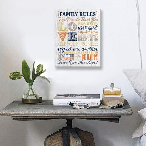 Kas Home Inspirational Motto Canvas Wall Art,Family Prints Signs Framed, Retro Artwork Decoration for Bedroom, Living Room, Home Wall Decor (12 x 15 inch, Rules - L) in Saudi Arabia