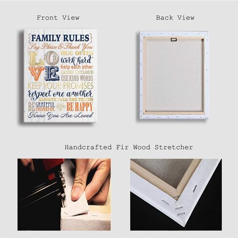 Kas Home Inspirational Motto Canvas Wall Art,Family Prints Signs Framed, Retro Artwork Decoration for Bedroom, Living Room, Home Wall Decor (12 x 15 inch, Rules - L) in Saudi Arabia