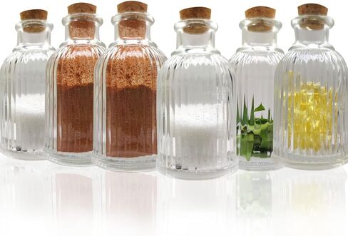 عبوة من 6 زجاجات صغيرة شفافة مع سدادة فلين، زجاجات تخزين صغيرة مزخرفة لبرطمانات توابل بوردر للصوص بالحاوية المائية، زجاجة زيوت عطرية بخاصية إطلاق الروائح العلاجية (50 مل) in Kuwait