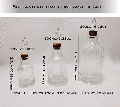 عبوة من 6 زجاجات صغيرة شفافة مع سدادة فلين، زجاجات تخزين صغيرة مزخرفة لبرطمانات توابل بوردر للصوص بالحاوية المائية، زجاجة زيوت عطرية بخاصية إطلاق الروائح العلاجية (50 مل) in Kuwait
