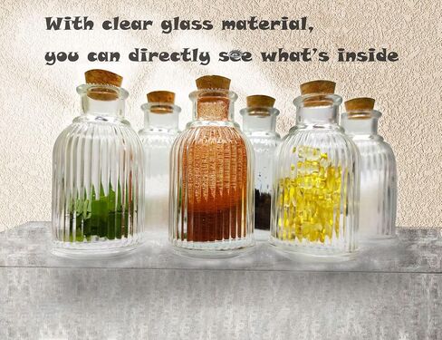 عبوة من 6 زجاجات صغيرة شفافة مع سدادة فلين، زجاجات تخزين صغيرة مزخرفة لبرطمانات توابل بوردر للصوص بالحاوية المائية، زجاجة زيوت عطرية بخاصية إطلاق الروائح العلاجية (50 مل) in Kuwait