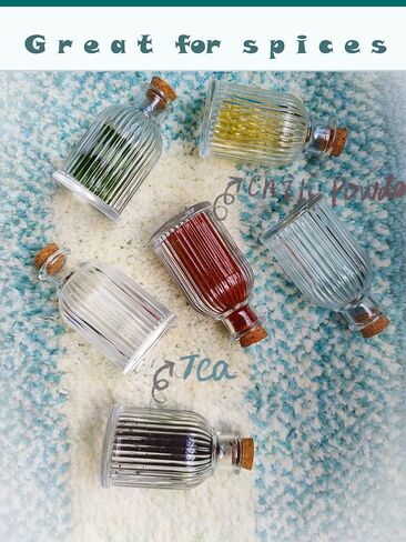 عبوة من 6 زجاجات صغيرة شفافة مع سدادة فلين، زجاجات تخزين صغيرة مزخرفة لبرطمانات توابل بوردر للصوص بالحاوية المائية، زجاجة زيوت عطرية بخاصية إطلاق الروائح العلاجية (50 مل) in Kuwait