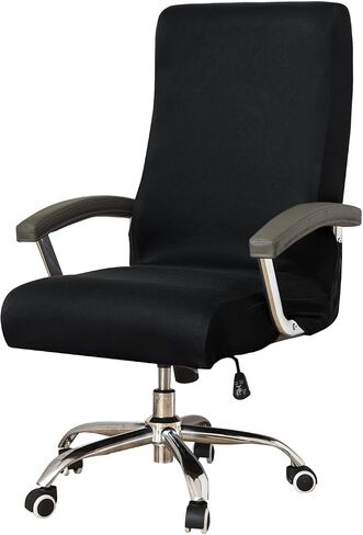 Office Chair Cover- Large, Black- Removable Computer Chair Cover for Office Chair with Zipper for Universal Rotating Chair Desk Chair Cover High Back Chair Seat Washable Protector for Pets in Saudi Arabia