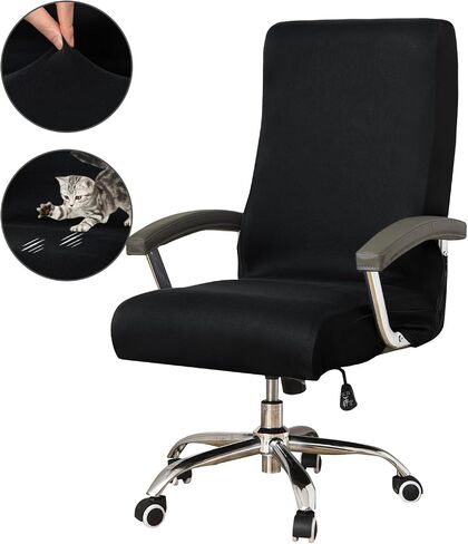 Office Chair Cover- Large, Black- Removable Computer Chair Cover for Office Chair with Zipper for Universal Rotating Chair Desk Chair Cover High Back Chair Seat Washable Protector for Pets in Saudi Arabia