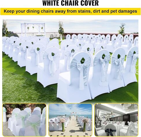 VEVOR 100 Pcs White Chair Covers Polyester Spandex Chair Cover Stretch Slipcovers for Wedding Party Dining Banquet Flat-Front Chair Covers in Saudi Arabia