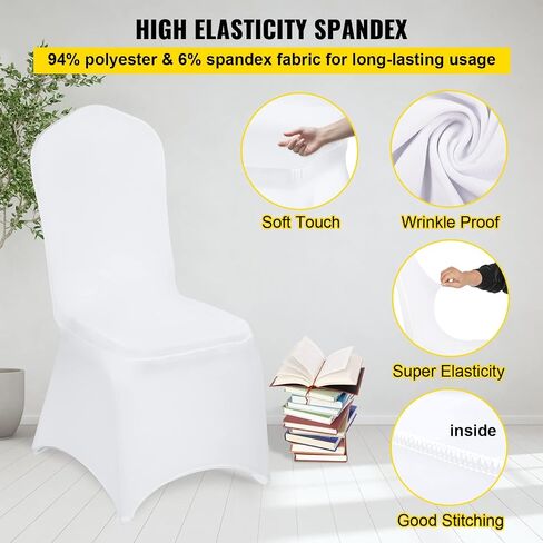 VEVOR 100 Pcs White Chair Covers Polyester Spandex Chair Cover Stretch Slipcovers for Wedding Party Dining Banquet Flat-Front Chair Covers in Saudi Arabia