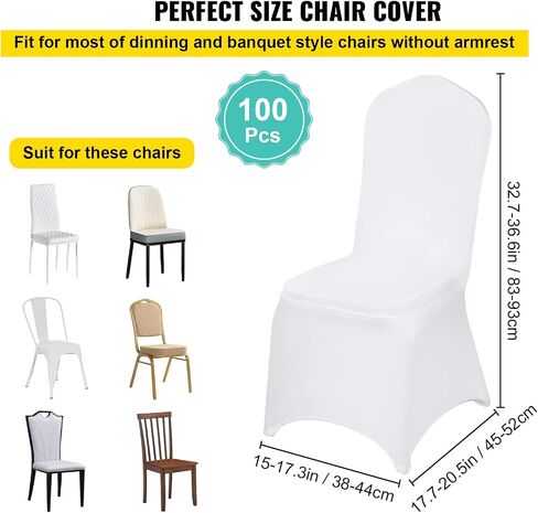 VEVOR 100 Pcs White Chair Covers Polyester Spandex Chair Cover Stretch Slipcovers for Wedding Party Dining Banquet Flat-Front Chair Covers in Saudi Arabia